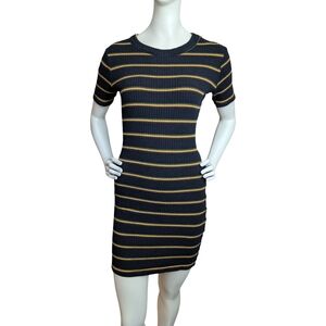 Zara Trafaluc Ribbed Stripe Knit Dress | Stretchy Bodycon | Short Sleeve, Size S
